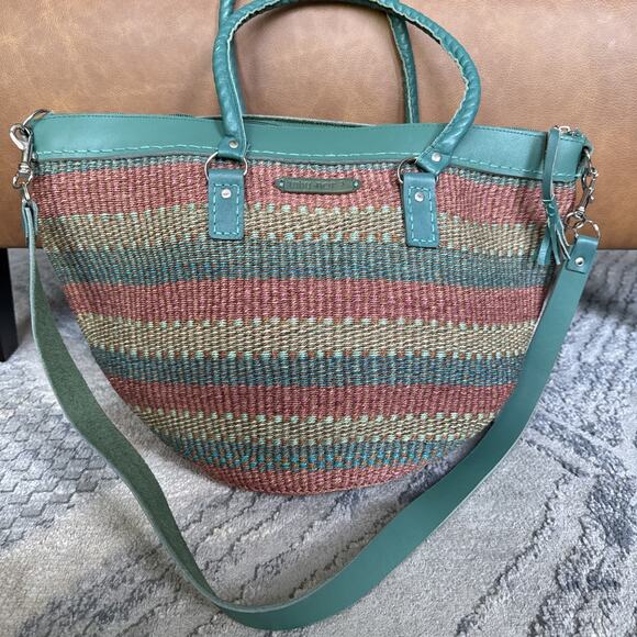 why not ? Handbags - LEATHER & WOVEN SISAL Bucket Bag Tote "why not?" Multicolor